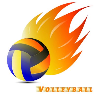 kırmızı turuncu sarı tonlu beyaz arka planda ateşten voleybol topu. Voleybol logo kulübü. vektör. illüstrasyon.
