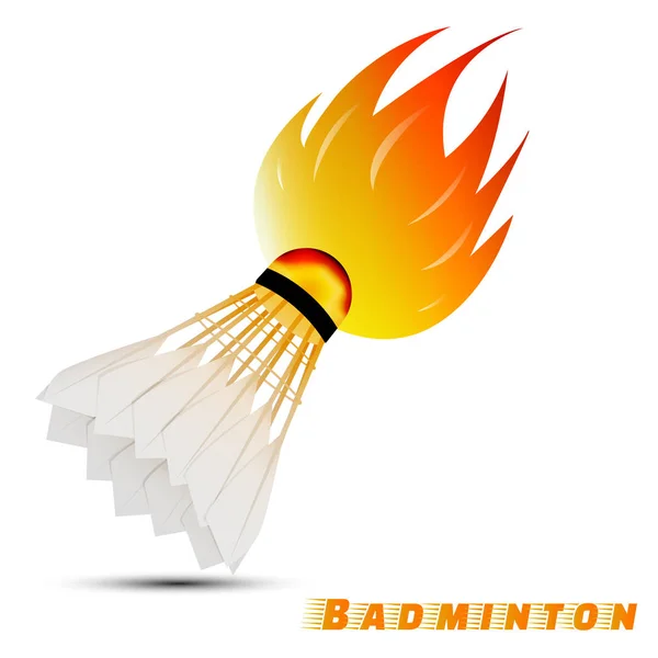 Federball mit rot-orange-gelbem Feuer im weißen Hintergrund. Design des Sportball Logos. Badminton-Logo. Vektor. Illustration. Grafik . — Stockvektor
