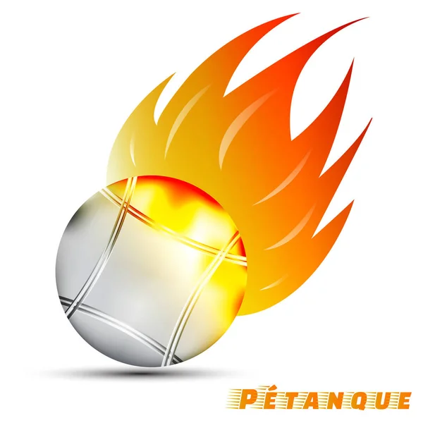 Boule mit rot-orange-gelbem Feuer auf weißem Hintergrund. Design des Sportball Logos. Petanque-Logo. Pantangue ist der ursprüngliche Name für Boule. Sport in Frankreich. Vektor. Illustration. Grafik. — Stockvektor