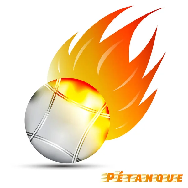 Boules com fogo tom amarelo alaranjado vermelho no fundo branco. design de logotipo de bola esporte. logotipo petanque. pantangue é o nome original dos boules. esporte da França. vector. ilustração. gráfico . — Vetor de Stock