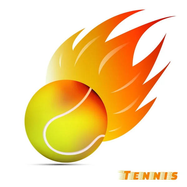 Tenisový míček s červená oranžová žlutá tón oheň na bílém pozadí. sportovní ples návrh loga. tenisový míč logo. vektor. ilustrace. grafika . — Stockový vektor