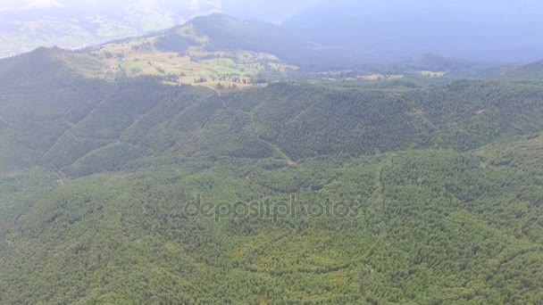 Alte montagne coperte di foresta. Vista aerea — Video Stock