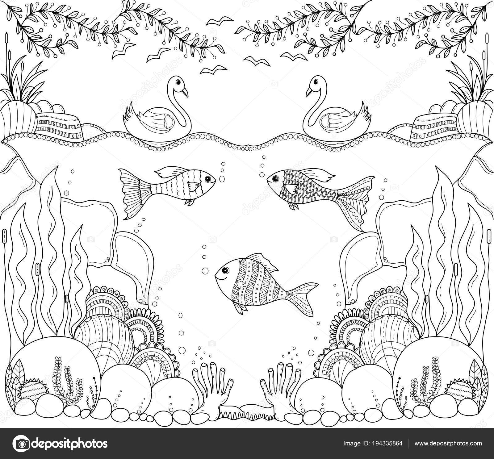 Tropische Vissen Zentangle Gestileerde Voor Volwassene Kleurplaat