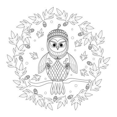 Adult.vector illüstrasyon için Baykuş boyama kitabı. Elle çizilmiş zentangle.