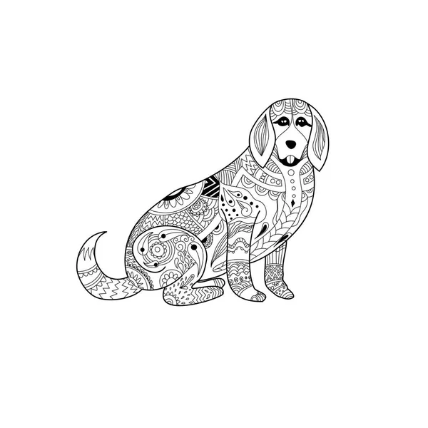 Handdrawn Zentangle Dog Coloring Book Vector Illustration — Stock Vector
