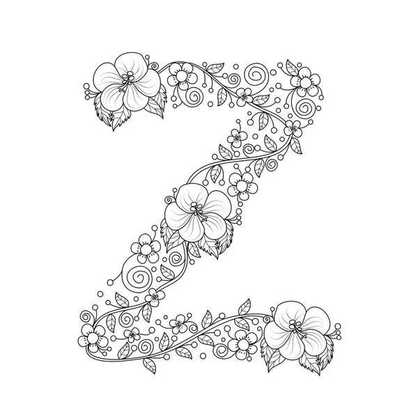 Floral Alfabet Letter Kleurboek Voor Volwassenen Vectorillustratie Hand Getrokken Doodle — Stockvector