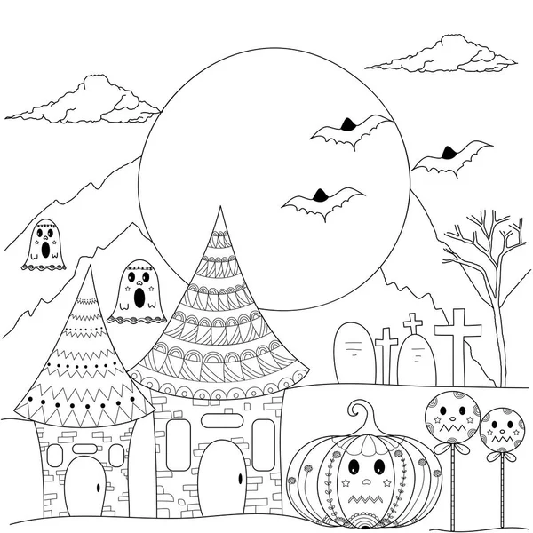 Kolorowanie Książki Strona Zentangle Noc Halloween Dla Dorosłych Children Vector — Wektor stockowy