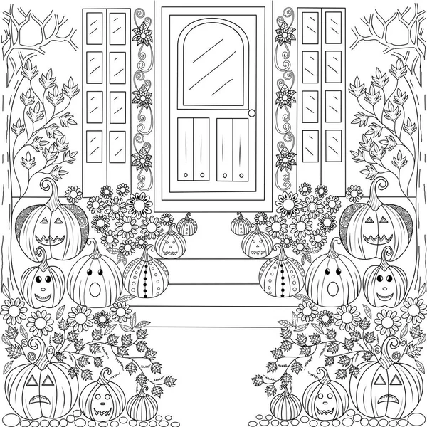 Kolorowanki Książki Dom Dyni Halloween Dla Dorosłych Children Vector Ilustracji — Wektor stockowy