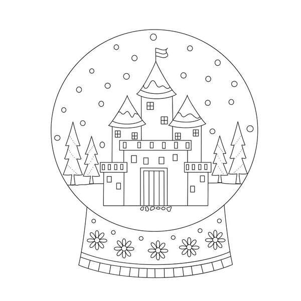 Desenho Livro Colorir Bola Neve Natal Com Castelo Mão Desenhada — Vetor de Stock