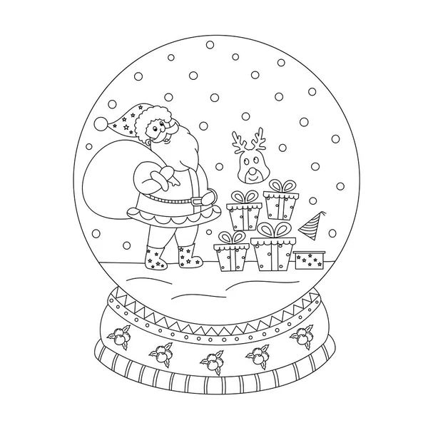 Malbuch-Seite der Weihnachtsschneekugel mit Weihnachtsmann. han — Stockvektor