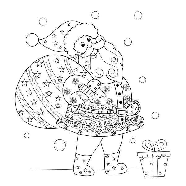 Coloriage page de livre de Noël Santa Claus pour adulte. doodle st — Image vectorielle