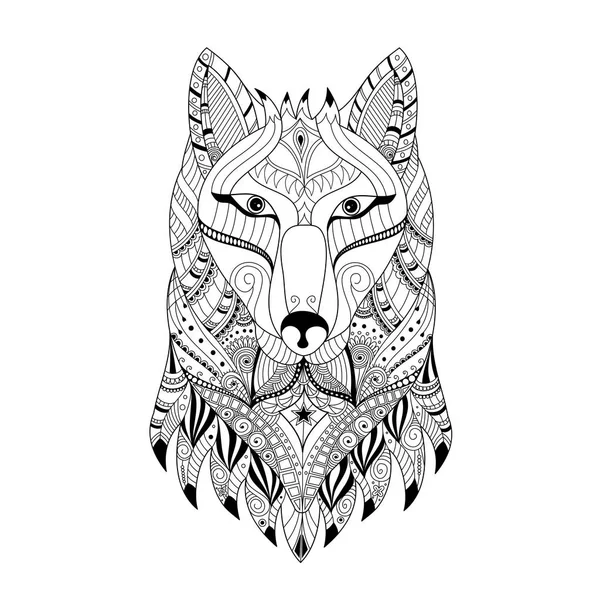 Tête Loup Zentangle Dessinée Main Pour Adultes Enfants Illustration Vectorielle — Image vectorielle