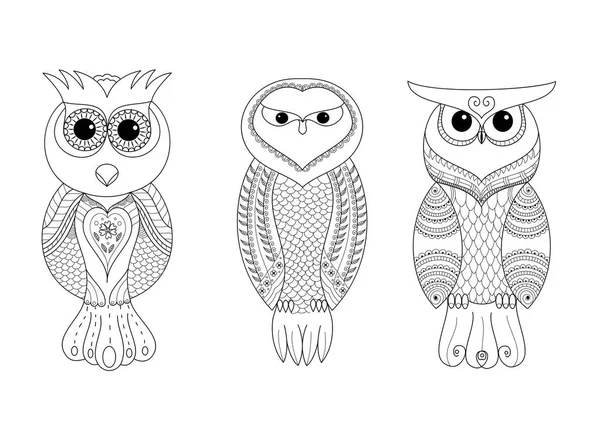 Coloring Book Page Owl Friend Adult Vector Illustration Hand Drawn — Stock Vector