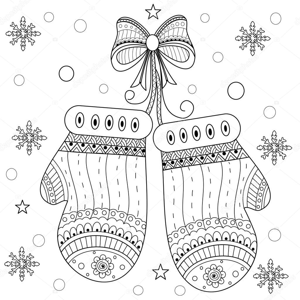 Coloring book of gloves zentangle style for adult.vector illustration. handdrawn.