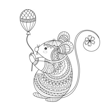 Yetişkinler için zentangle tarzının fare boyama kitabı.