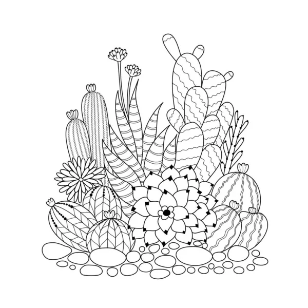Kaktus dla dorosłych i dzieci kolorowanki. Ręcznie czerpane. — Wektor stockowy