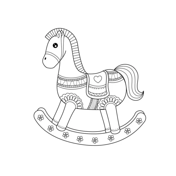 Rocking horse coloring book of zentangle style for adult. — 스톡 벡터