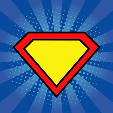 Süper kahraman parlak mavi, popüler sanat arka plan, logo şablonu. Vektör çizim