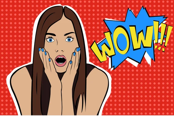 Pop art esmer kadın yüzü açık ağız ile şaşırttı