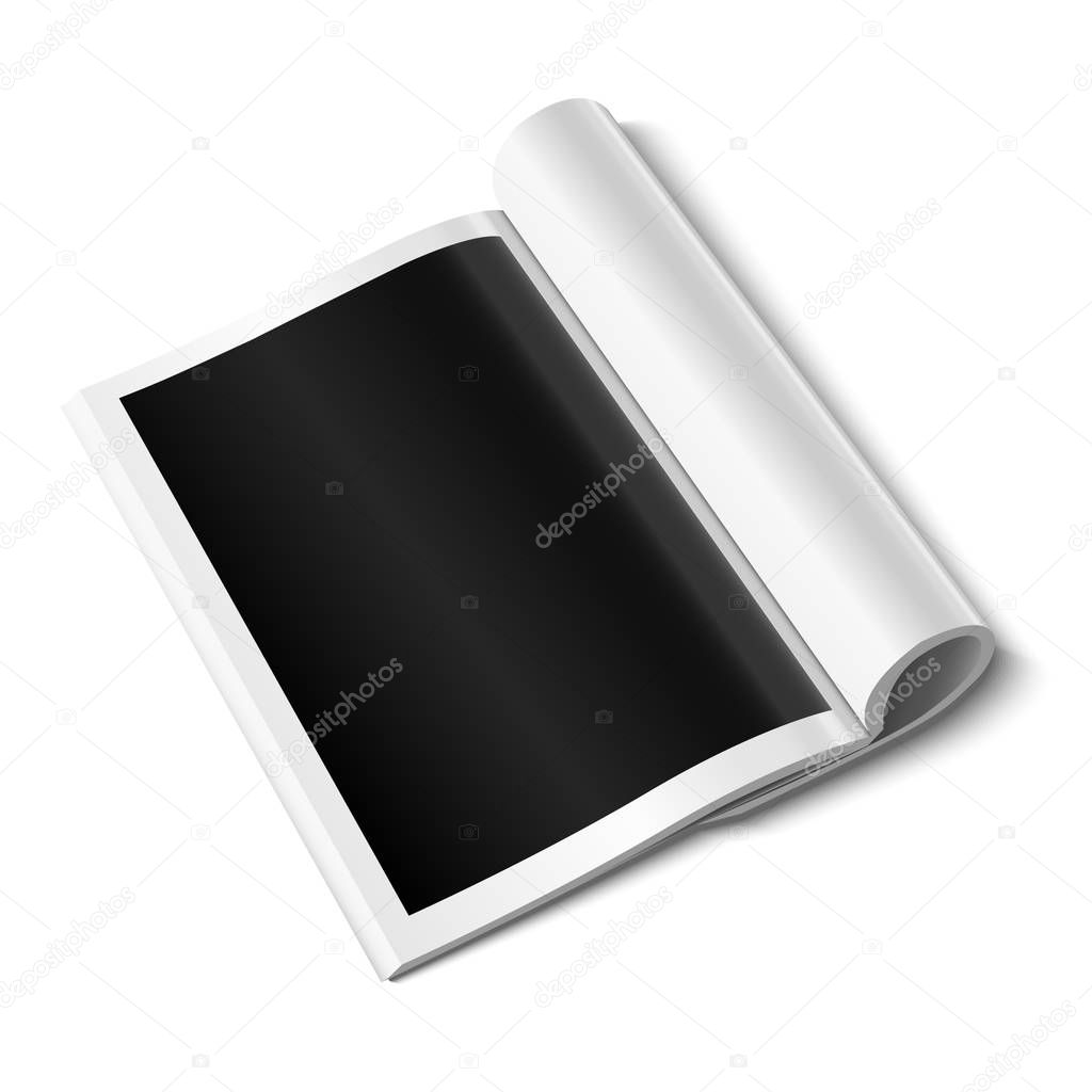 Blank open magazine template on white background with soft shadows. Vector illustration.