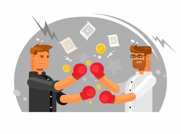 Vector illustration featuring two businessmen having a fight, Business fight club. Boxing and glove, businesspeople and violence, boxer strength. — Stock Vector