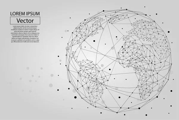 Imagen abstracta de un planeta Tierra que consta de puntos, líneas y formas. Conexión de red global. World map point and line composition concept of global business (en inglés). Ilustración vectorial — Vector de stock