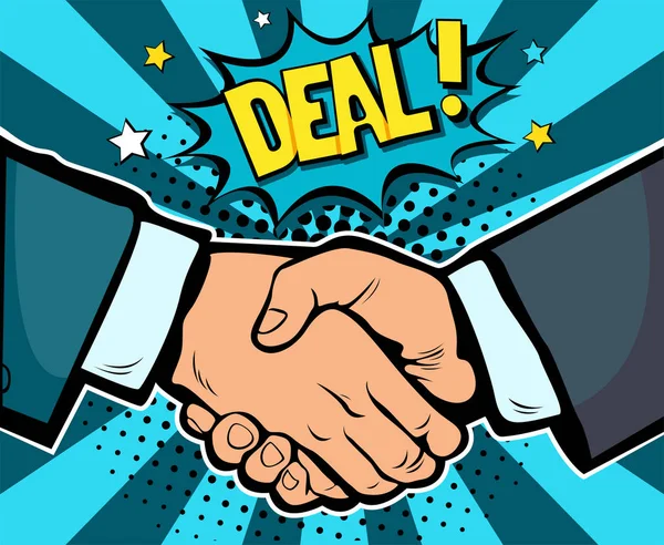 Handshake business deal contract, partnership and teamwork, pop art retro comic book   vector illustration — Stock Vector