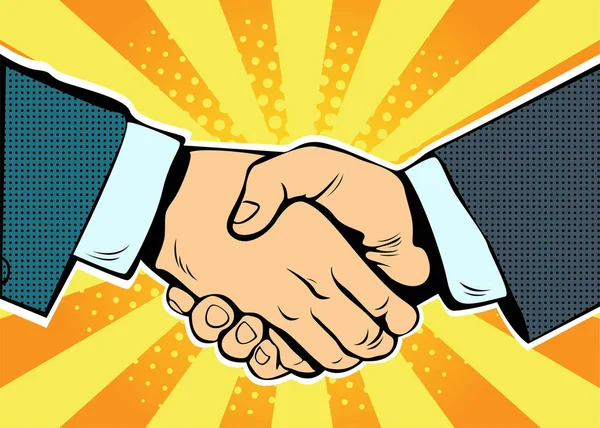 Handshake business deal contract, partnership and teamwork, pop art retro comic book   vector illustration — Stock Vector