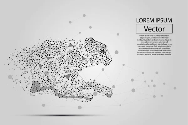 Imagen abstracta de guepardo hecha de puntos, puntos y líneas de puré sobre fondo blanco con una inscripción. Ilustración del vector de velocidad neta empresarial. Triángulo poligonal de geometría. Fondo poli bajo . — Vector de stock