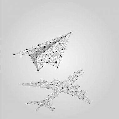 Soyut mash çizgi ve nokta origami uçak uçak şeklinde gölgeli. Vektör iş çizim. Poligonal düşük Poli. Hided potansiyel, motivasyon, iş hedefi ve kişisel gelişim kavramı. 