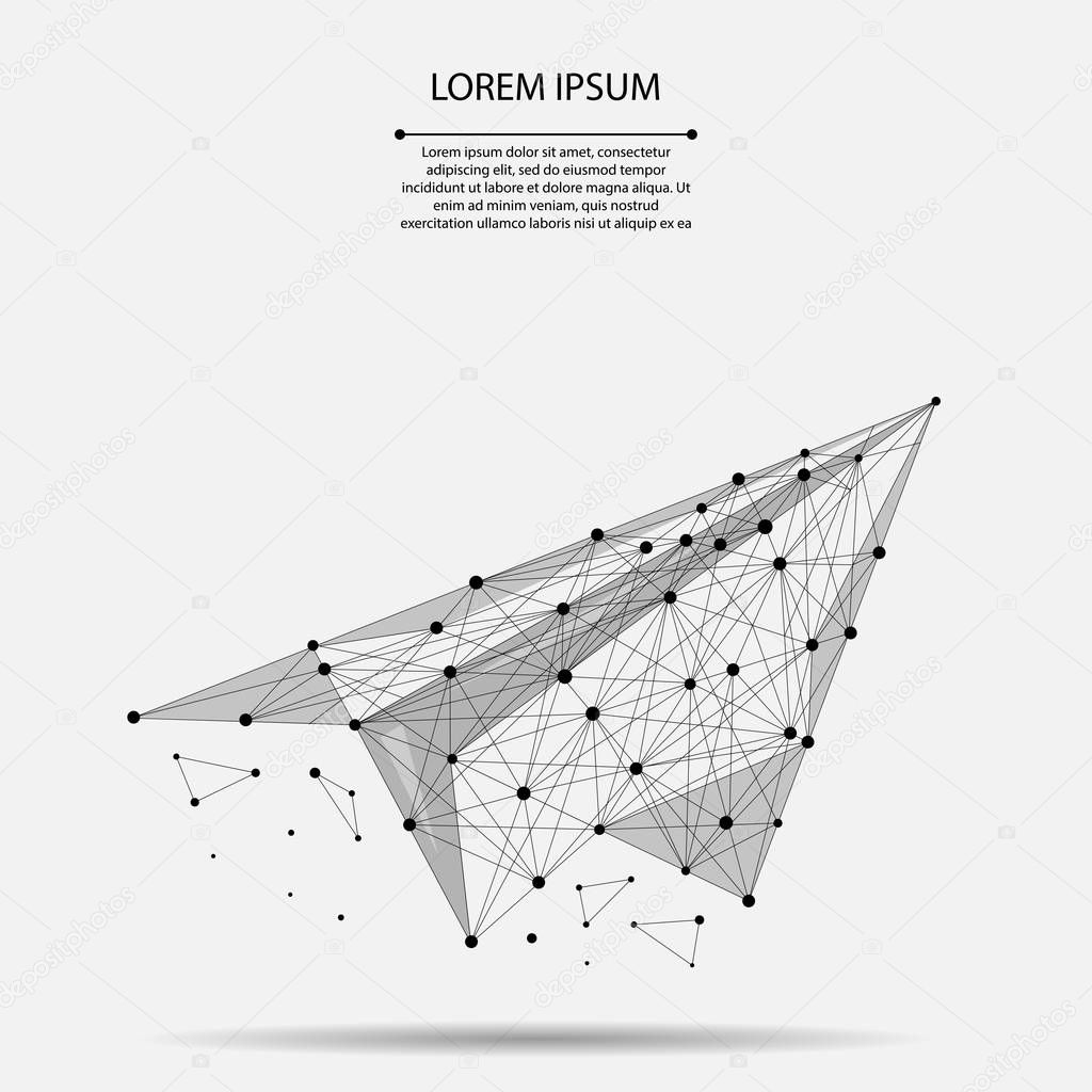Abstract mash line and point origami plane. Vector business illustration. Polygonal low poly aircraft. Hided potential, motivation, business goal and personal growth concept.