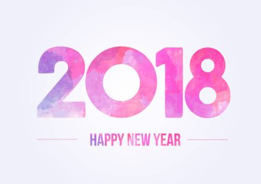 Mutlu yeni yıl 2018. Yıl 2017 vektör tasarım öğesi. Sulu boya resim. Akşam yemeği davetleri, Festival afişleri, promosyon depliant, tebrik kartları için neşeli şe arka plan.