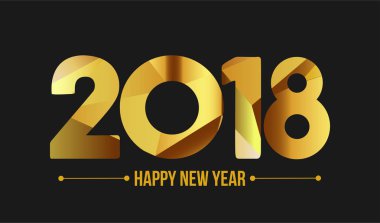 Mutlu yeni yıl 2018. Yıl 2017 vektör tasarım öğesi. Düşük Poli illüstrasyon. Altın tasarım. Akşam yemeği davetleri, Festival afişleri, promosyon depliant, tebrik kartları için neşeli şe arka plan