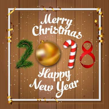 2018 neşeli Noel ve mutlu yeni yıl tebrik kartı, poster, afiş, el ilanı illüstrasyon vektör.