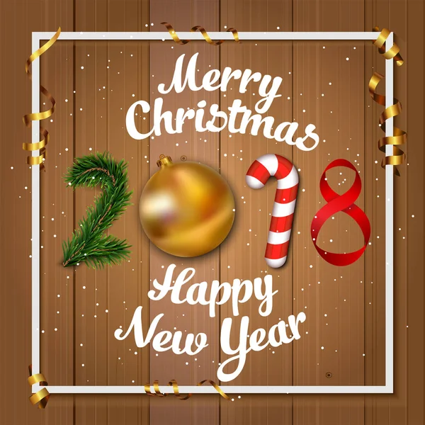 2018 neşeli Noel ve mutlu yeni yıl tebrik kartı, poster, afiş, el ilanı illüstrasyon vektör.