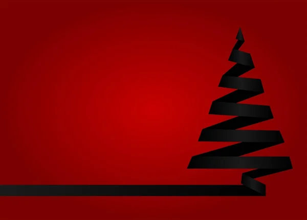 Albero Natale Nero Realizzato Con Nastro Sfondo Rosso Illustrazione Vettoriale — Vettoriale Stock