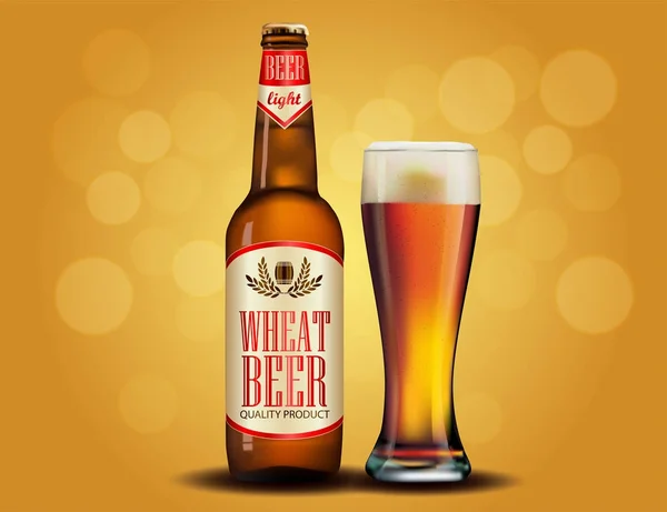 Bierwerbedesign Plakatvorlage Für Das Klassische Weißbier Werbeverpackungsdesign Vektor Glasflasche Und — Stockvektor