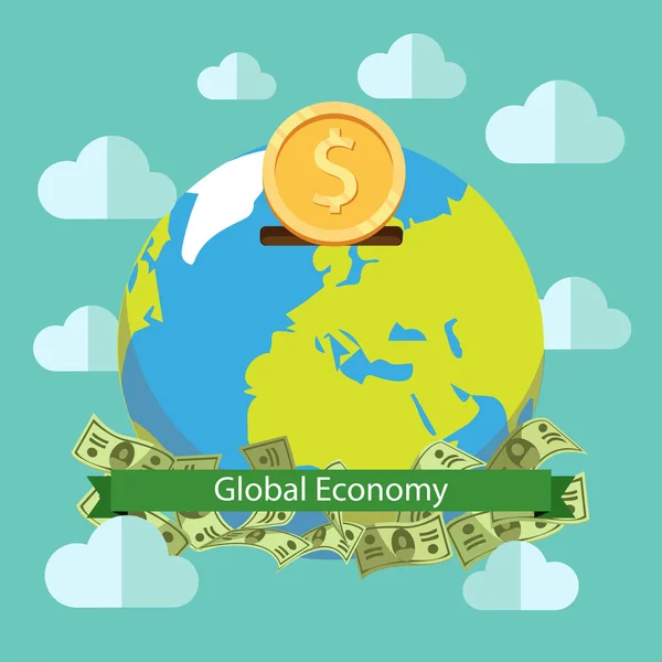 Weltwirtschaft Weltsparvektor Illustration Design Globale Investitionen Web Banner Unternehmenspräsentation Werbematerial — Stockvektor