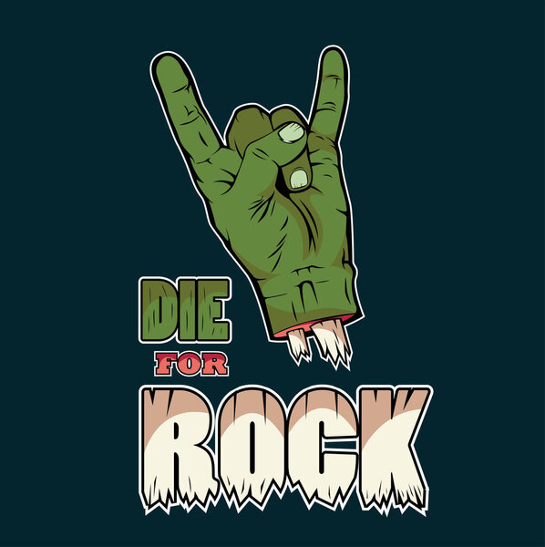 Die for rock vector for t shirt printing and embroidery with zombie hand, Graphic tee and printed tee