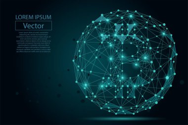 Soyut mash çizgi ve nokta Bitcoin. Vektör iş çizim. Poligonal düşük Poli para birimi.