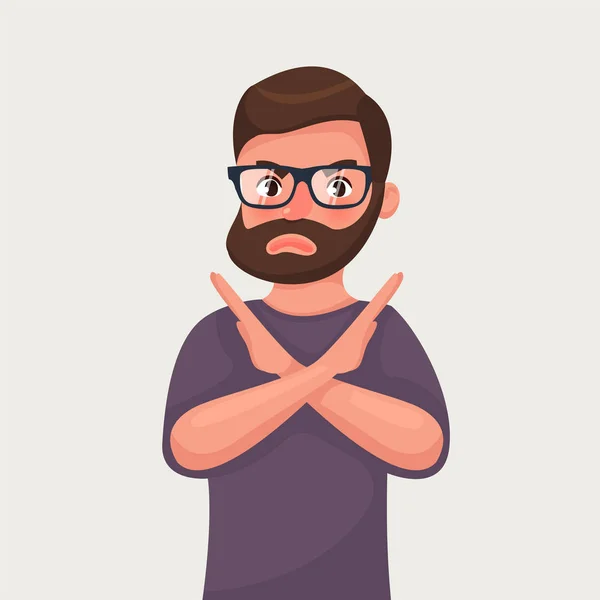 Man Shows Gesture Stop Vector Illustration Cartoon Style — Stock Vector