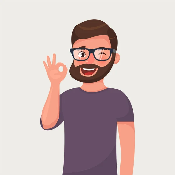 Man Vertoont Een Gebaar Vectorillustratie Cartoon Stijl — Stockvector