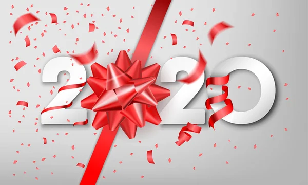 2020 Happy New Year Fond Vectoriel Avec Arc Cadeau Doré — Image vectorielle