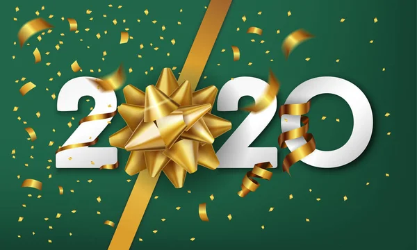 2020 Ευτυχισμένο Νέο Έτος Διάνυσμα Φόντο Χρυσό Τόξο Δώρο Και — Διανυσματικό Αρχείο