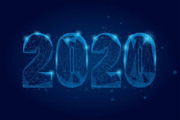 二零二零二零年 矢量新年图解 多边形低多面体未来技术背景 几何贺卡 — 图库矢量图片