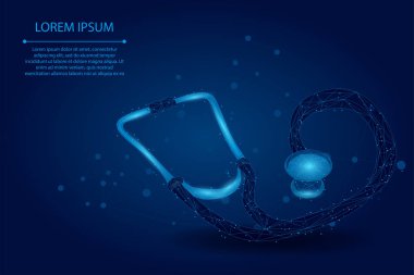 Dünya Sağlık Günü 'nde soyut ve noktalı tıp steteskobu. Çokgen tıp bilimi araştırma doktoru hemşire ekipman çizimi