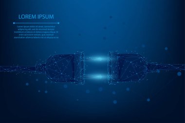Soyut bir çizgi ve prizli bir elektrik prizi. Çokgen bağlantı ve kopukluk kavramı. Düşük poli vektör illüstrasyonu 