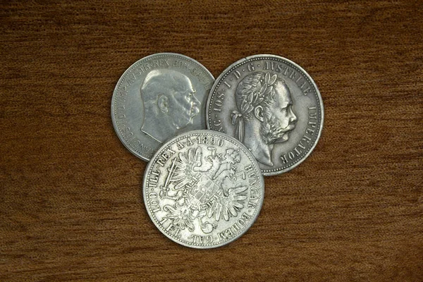 Австрийская Империя Серебряная Монета Флорин 1878 Года Короны 1912 Года — стоковое фото