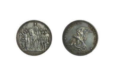 Almanya İmparatorluğu Prusya gümüş sikkesi 2 mark 1913, Fransa ve Napolyon 'a karşı savaş ilan etmenin 100. yıldönümü, kartal yılanı yakalıyor, Kral Friedrich Wilhelm III at üstünde, kalabalık