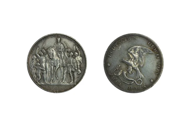 1913年 也就是向法国宣战100周年纪念日 德国帝国普鲁士银币2 — 图库照片